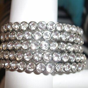 CHICO'S SET OF 5 NEW SILVERTONE FAUX TENNIS STRETCH BRACELETS NEW
